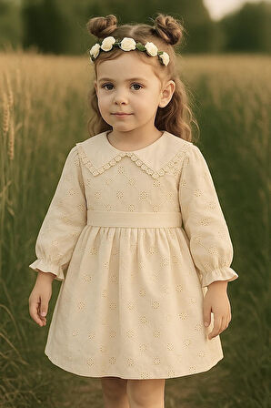 Kız Çocuk Elbise Uzun Kollu Fistolu V yaka Özel Gün Doğum Günü Düğün Parti Günlük Kız Bebek Elbise