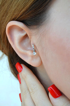 6 mm Taşlı Tektaş Sallantılı Tragus Piercing Forward Helix Halka Mini