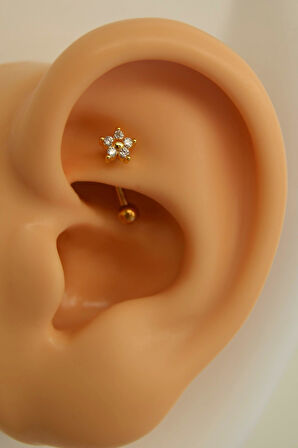 Taşlı Çiçekli Çelik Rook Piercing Daith Helix Kaş Göbek Lob Uyumlu Piercing
