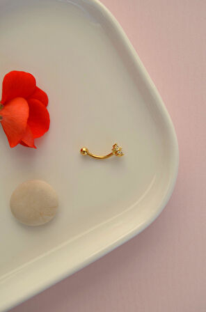 Taşlı Çiçekli Çelik Rook Piercing Daith Helix Kaş Göbek Lob Uyumlu Piercing