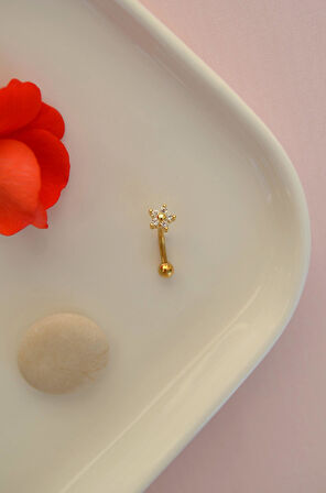 Taşlı Çiçekli Çelik Rook Piercing Daith Helix Kaş Göbek Lob Uyumlu Piercing