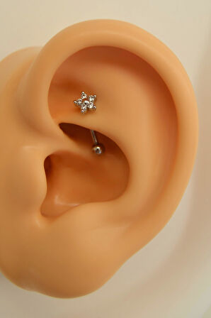 Taşlı Çiçekli Çelik Rook Piercing Daith Helix Kaş Göbek Lob Uyumlu Piercing
