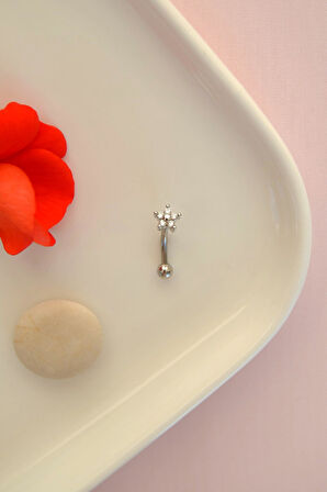 Taşlı Çiçekli Çelik Rook Piercing Daith Helix Kaş Göbek Lob Uyumlu Piercing