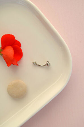 Taşlı Çiçekli Çelik Rook Piercing Daith Helix Kaş Göbek Lob Uyumlu Piercing
