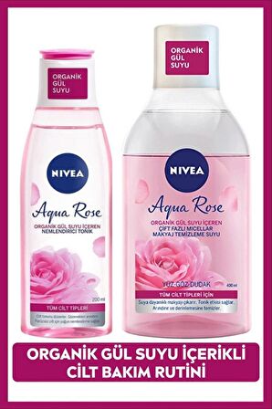 NIVEA Aqua Rose Gül Suyu İçeren Çift Fazlı Micellar Makyaj Temizleme Suyu 400ml Ve Nemlendirici Tonik 200ml, Cilt Bakım, Yüz Temizleme