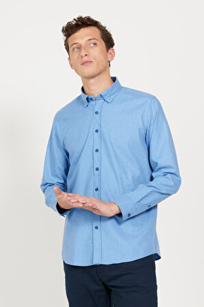 Slim Fit Dar Kesim Düğmeli Yaka Flanel Oduncu Gömlek