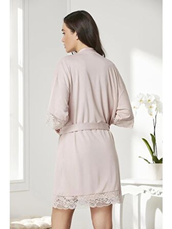 Pierre Cardin Dantelli Penye Gecelik Sabahlık Takımı Pudra