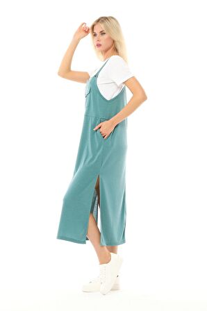 defy's Kadın Askılı Yırtmaçlı Elbise Mint