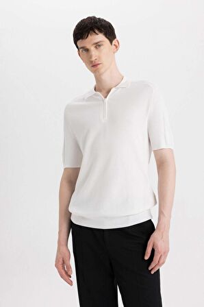 DeFacto Slim Fit Dar Kesim Kısa Kollu Basic Düz Fermuarlı Triko Polo Tişört C4917AX24SMER100