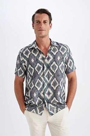 DeFacto Regular Fit Yazlık Polo Yaka Desenli Kısa Kollu Gömlek D4547AX24SMBG415