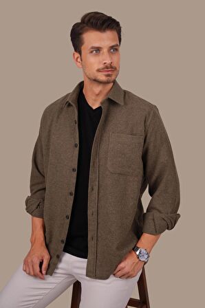 Kahverengi Düz Oversize Kalın Oduncu Gömlek