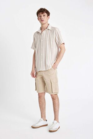 Relax Fit Düz Paça Gabardin Bermuda