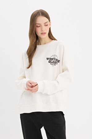 DeFacto Oversize Geniş Kalıp Bisiklet Yaka Sırt Baskılı Kalın Sweatshirt E4934AX25SPWT32