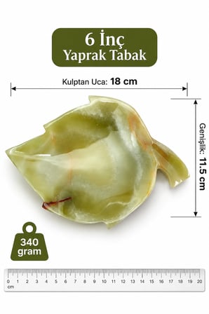 Yeşil Oniks Doğal Taş 6 İnç Yaprak Tabak Dekoratif Sunum Tabağı