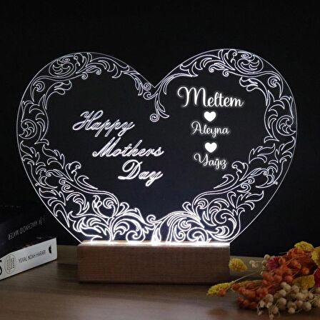 Veraart Kalpli Happy Mother's Day Işıklı Pleksi Kişiye Özel Gece Lambası Anneler Günü Hediyesi 1. Desen