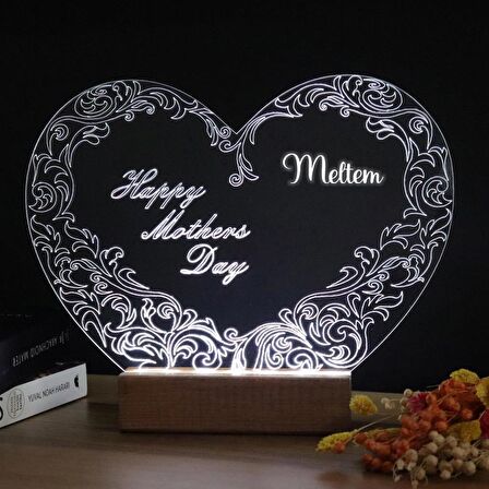 Veraart Kalpli Happy Mother's Day Işıklı Pleksi Kişiye Özel Gece Lambası Anneler Günü Hediyesi 1. Desen