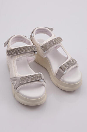 DGN 4940-22Y KADIN KALIN TABAN SİLVER TAŞLI CIRTLI SANDALET