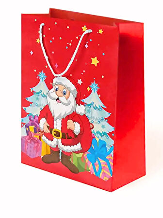 Loremp Yılbaşı Hediye Çantası, Kraft Poşet, Noel Baba 25x30cm Pakette 6 Adet