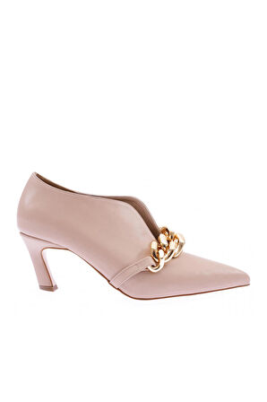 DGN 1723-22Y KADIN SİVRİ BURUN ÜSTTEN TÜM ZİNCİR DETAYLI TOPUKLU AYAKKABI