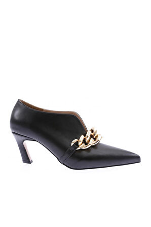 DGN 1723-22Y KADIN SİVRİ BURUN ÜSTTEN TÜM ZİNCİR DETAYLI TOPUKLU AYAKKABI