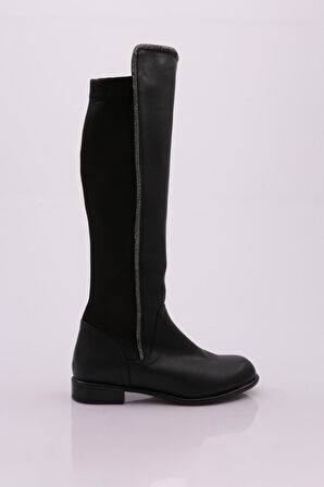 Dgn 508-22K Kadın Arkasi Stretch Yan Taşli Şerit  Knee High Flats Çizme