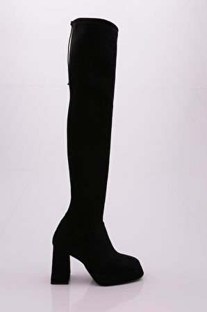 Dgn 1900 Kadın Strech Detayli  Fermuarli Knee High Topuklu Çizme