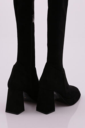 Dgn 1900 Kadın Strech Detayli  Fermuarli Knee High Topuklu Çizme