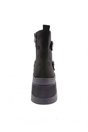 Dgn 22011 Kadın  Kürk Detayli Fermuarli Kalin Taban Siver Taşli Bot