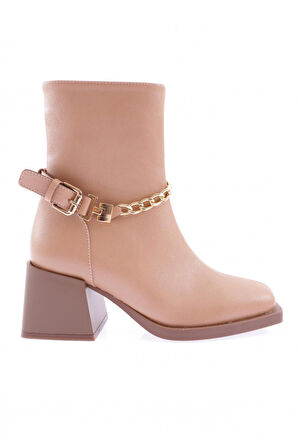Dgn 1964 Zincir Ve Kemer Detayli Kisa Topuklu Kadın Bot