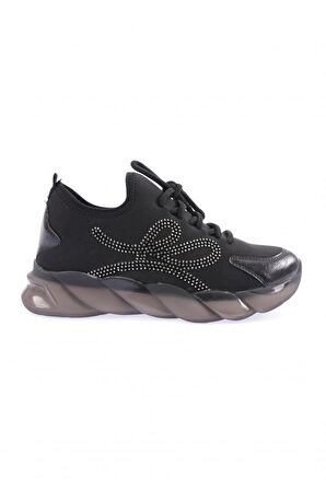 Dgn 218 Kadın Strech Detayli Silver Taşli  Bağcikli Sneakers Ayakkabi