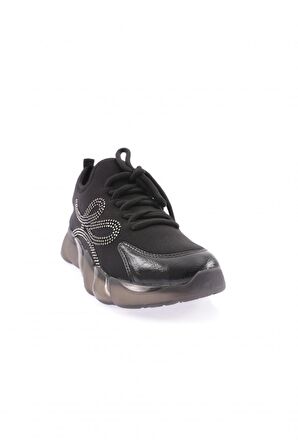 Dgn 218 Kadın Strech Detayli Silver Taşli  Bağcikli Sneakers Ayakkabi