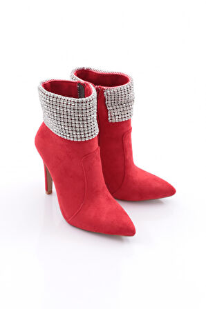 Dgn 4259 Kadin Sivri Burun Kristal Taşli İnce Topuklu Bot