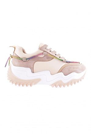 Dgn B3 23Y Kadın Kalin Taban Simli İp Detayli Bağcikli Sneakers Ayakkabi