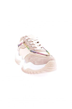 Dgn B3 23Y Kadın Kalin Taban Simli İp Detayli Bağcikli Sneakers Ayakkabi