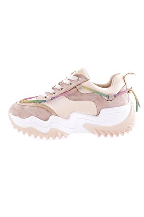 Dgn B3 23Y Kadın Kalin Taban Simli İp Detayli Bağcikli Sneakers Ayakkabi