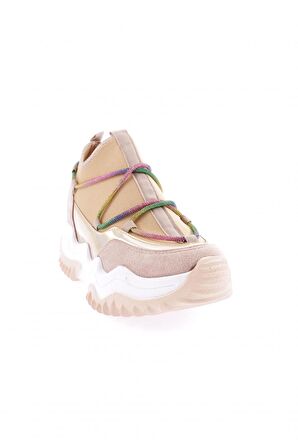 Dgn Z94 23Y Kadın Mega Kalin Taban Simli İp Detayli Sneakers Ayakkabi