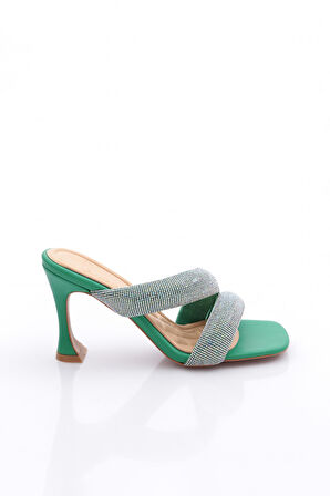 Dgn 8038 Kadin Silver Taşli Bant Atmali Topuklu Terlik