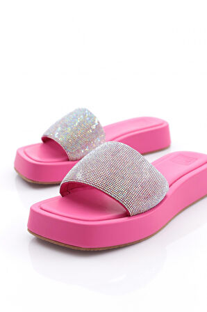 Dgn 8026 Kadin Silver Taşli Kalin Taban Terlik