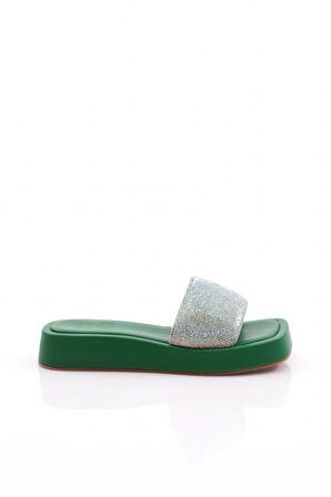 Dgn 8026 Kadin Silver Taşli Kalin Taban Terlik