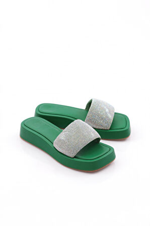 Dgn 8026 Kadin Silver Taşli Kalin Taban Terlik
