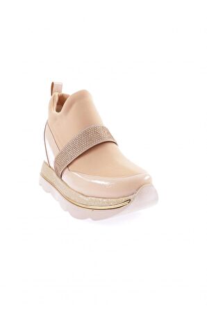 Dgn 1063-23Y Kadın Mega Kalin Taban Strech Detayli Silver Taş Bantli Sneakers Ayakkabi