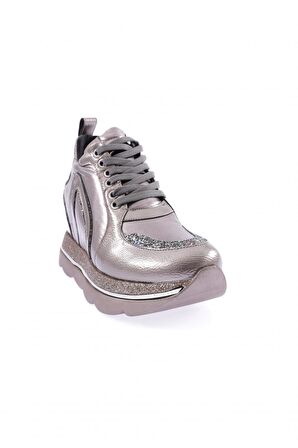 Dgn 1062-23Y Kadın Mega Kalin Taban Silver Taşli Sneakers Ayakkabi