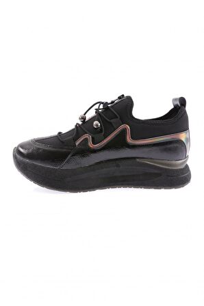 Dgn 832-23Y Kadın Kalin Taban Yazi Detayli Lastik İpli Sneakers Ayakkabi