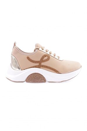 Dgn 1013-23Y Kadın Bağcikli Yan Silver Taşli Strech Kalin Taban Sneakers Ayakkabi