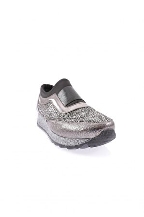 Dgn Akt-03-23Y Kadın Kalin Taban Silver Taşli Sneakers Ayakkabi