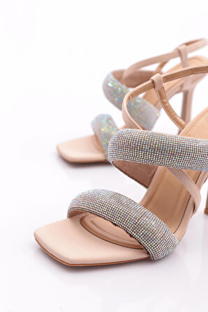 Dgn 2032 Kadin Sirali Kalin Sirali Ve Çapraz Bantli Silver Taşli Topuklu Sandalet