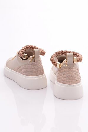 Dgn Es851 Kadin Kalin Taban Halhal Detayli Silver Taşli Sneakers Ayakkabi