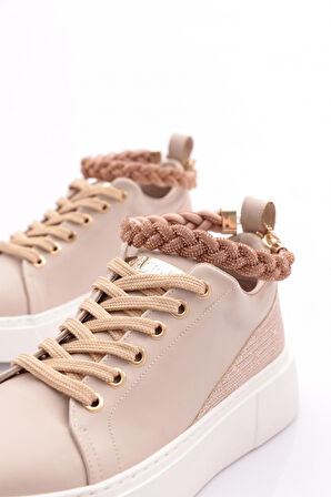 Dgn Es851 Kadin Kalin Taban Halhal Detayli Silver Taşli Sneakers Ayakkabi