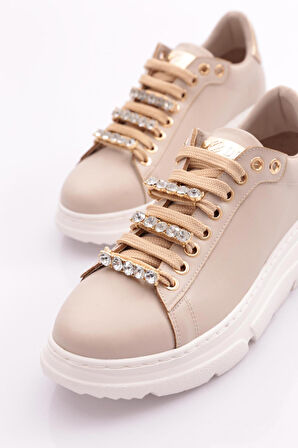 Dgn Es864 Kadın Kalin  Kristal Taşli Sneakers Ayakkabi