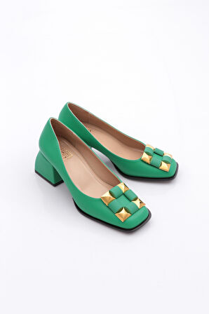 Dgn M338 Kadin Kare Tokali Kisa Kalin Topuklu Ayakkabi